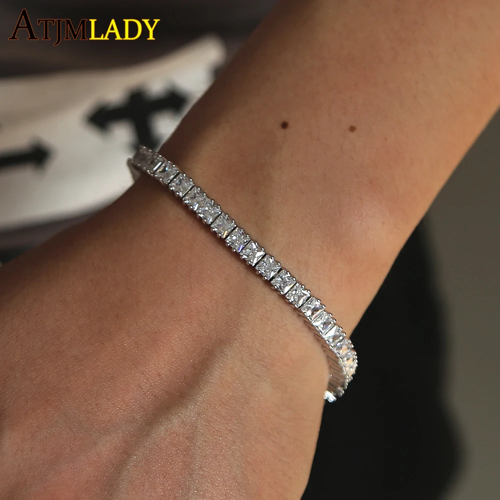 Iced Zircon Tennis Chain Bracelet women Men's Hip hop Jewelry Copper Material silver Color Box Clasp CZ Link chain | Украшения и