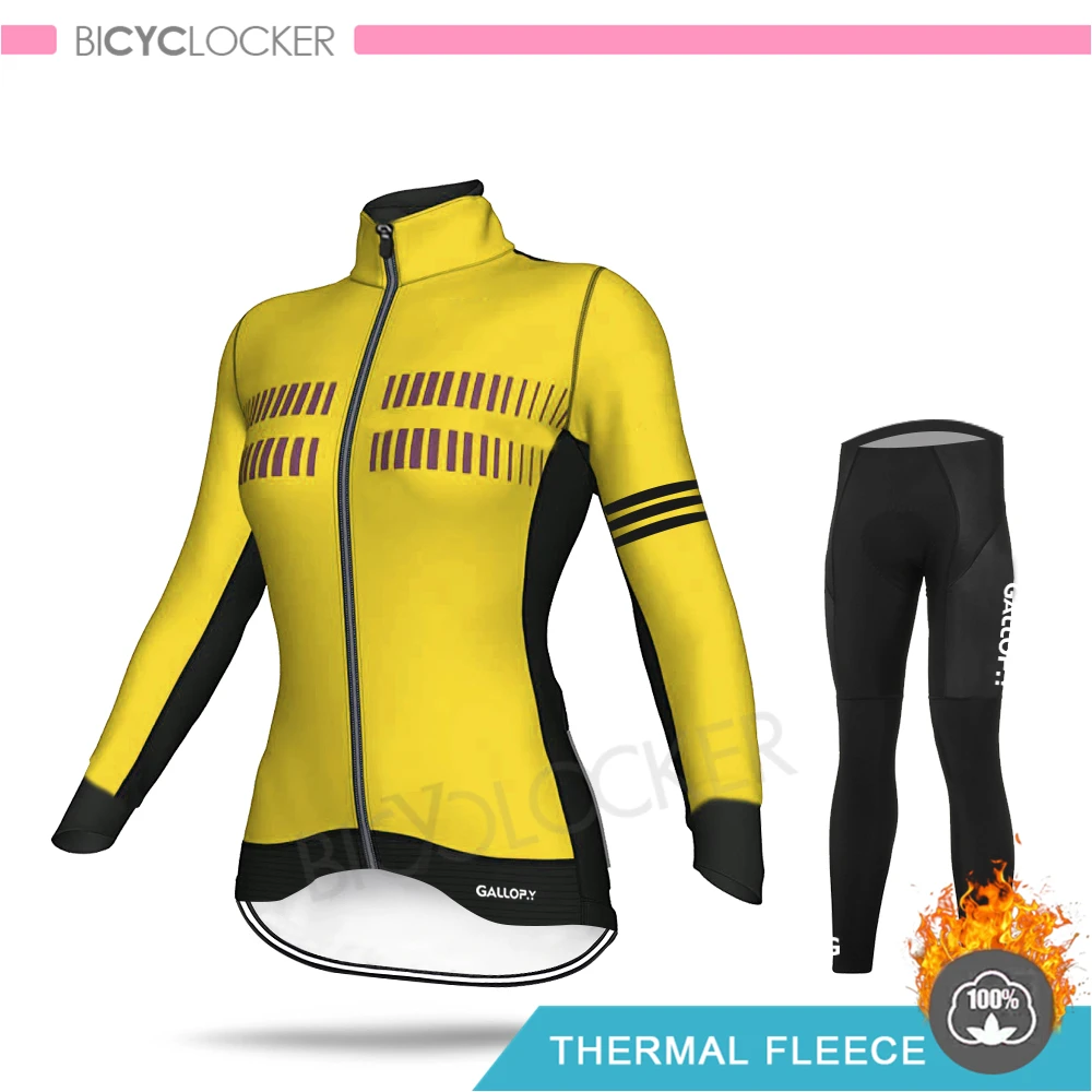 Normal Cycling Set Зимняя одежда для велоспорта куртка с длинными рукавами для шоссейного велосипеда Женская велосипедная одежда профессиональная команда Теплая Флисовая майка комплект теплый MTB - Цвет: Normal Cycling Set