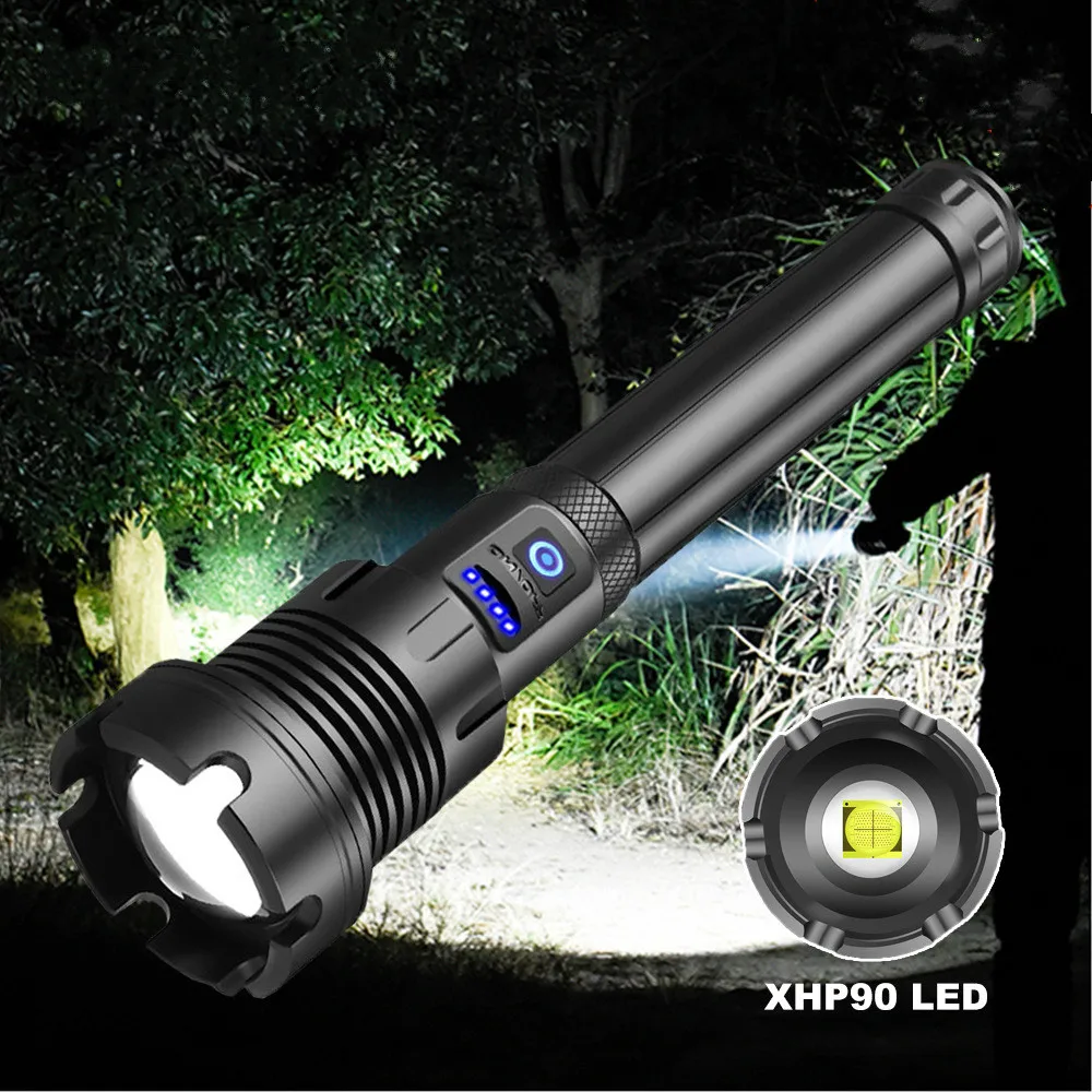 구매 슈퍼 XHP90 강력한 손전등 USB 충전식 Cob LED 토치, 전술 손전등 7 모드 핸드 램프 사냥 랜턴 캠핑
