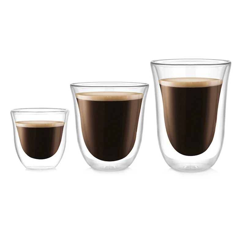 

Set of 2pcs 70ML/200ML/270ML Double Wall Heat Resistant Glass Coffee Mugs for Milk Espresso Latte Cappuccino Beverages