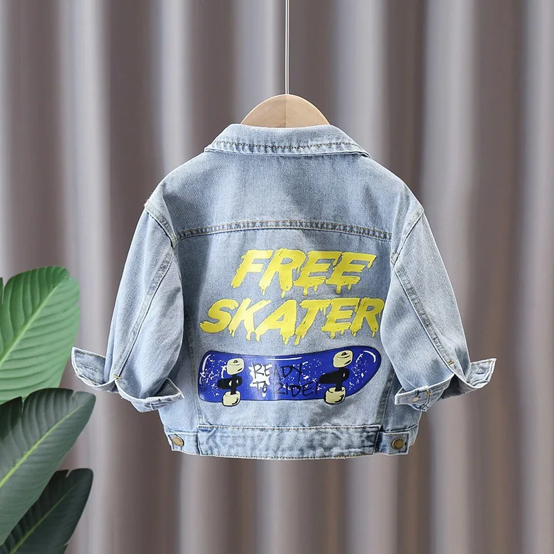

Boy spring autumn denim jacket childrens clothes jacket for boy fashion skateboard letter denim jacket baby casual cotton jacket