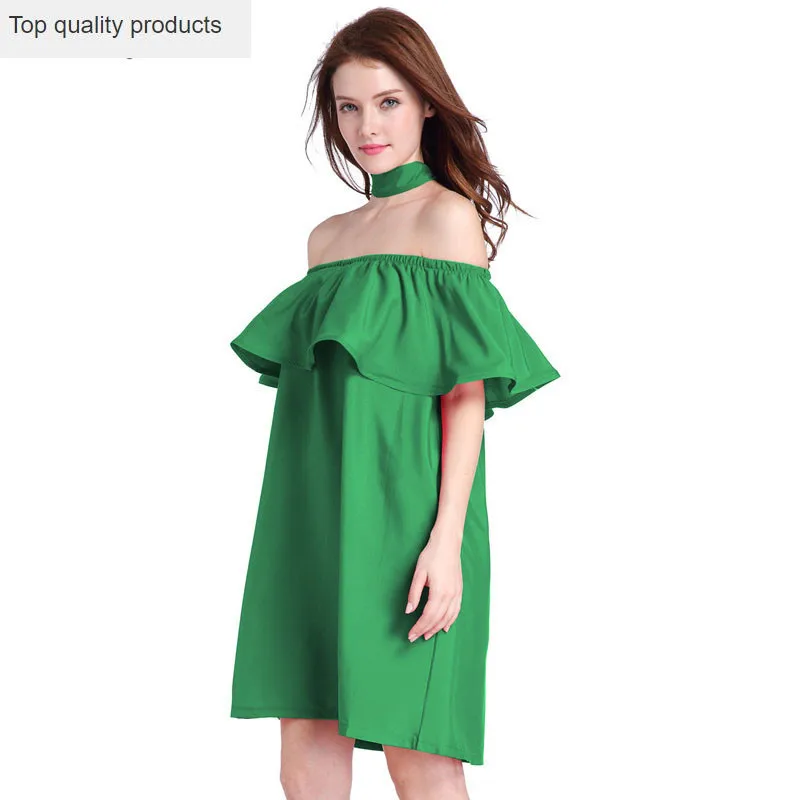 

Sexy Dress 2020 New Summer Beach Dresses Women Off Shoulder Lotus Leaf Large Size Sexy Waist Dress LH762