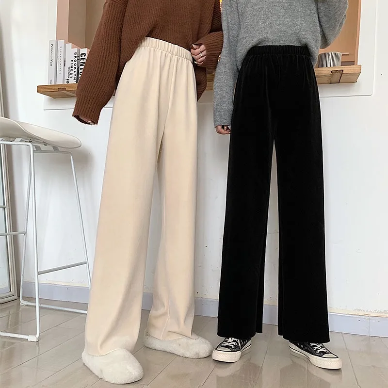 

~ Вельветовые свободные брюки с широкими штанинами с бархатными штанинами land, драпировка прямых брюк с высокой талией