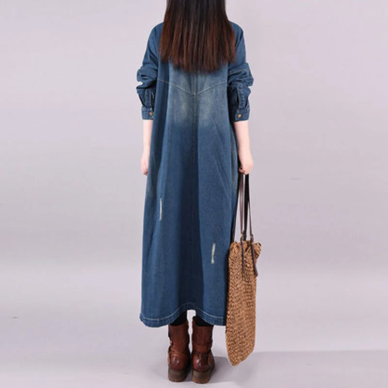 Женский Длинный джинсовый тренчкот двубортный облегающий модная ветровка для