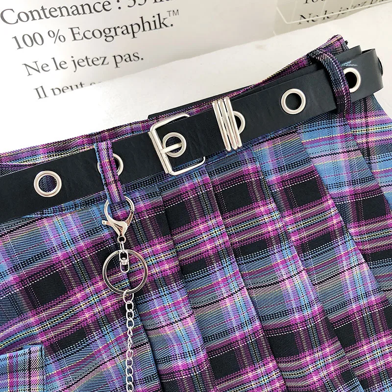 

DEYI Harajuku Plaid Skirt Women 2020 New y2k High Waist Mini Tennis Skirts Uniform Chain Pocket A-line Streetwear