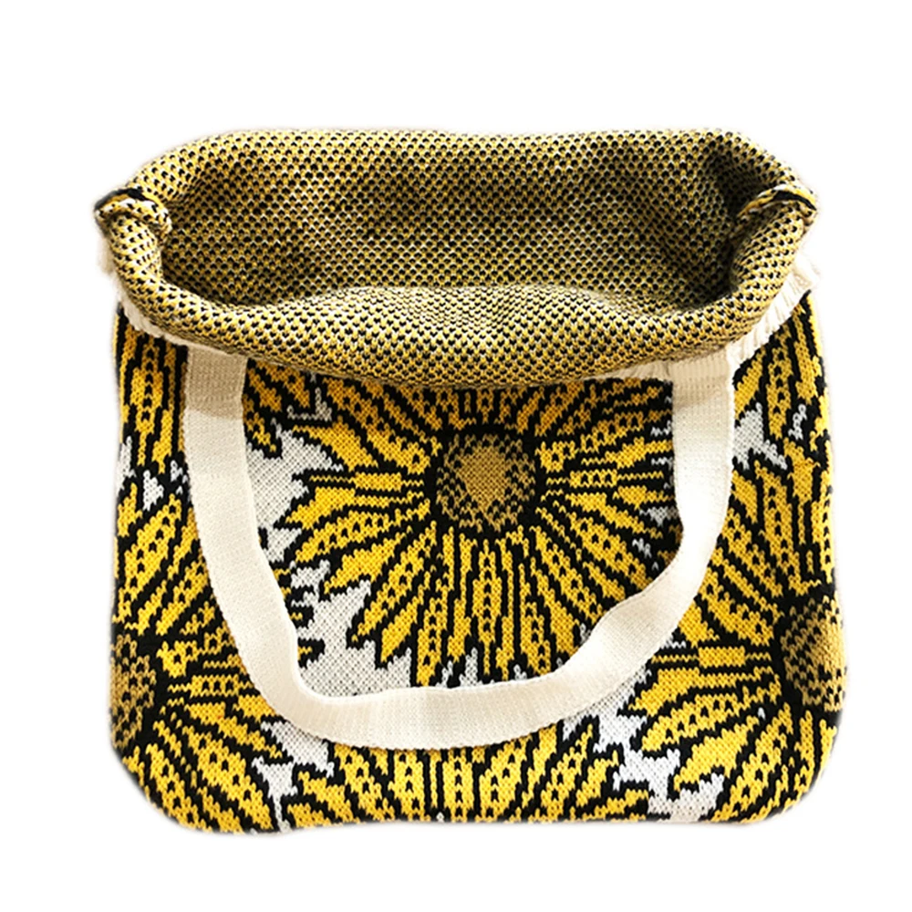 

S.IKRR Fashion Korean Knitted Chrysanthemum Shoulder Bag Woman Handmade Woven Tote Bag Large Designer Women's Bags 2021 Shopper