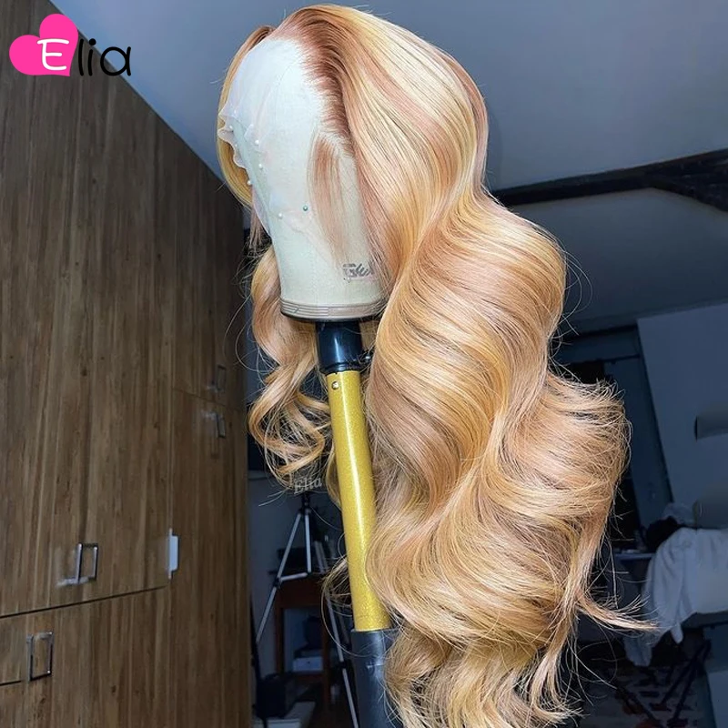 

13x6 Lace Front Wig Blonde Brown Body Wave Highlights Lace Frontal Wig Human Hair Wig Pre Plucked Transparent Lace
