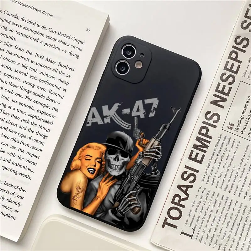 

AK47 Gun Coque Simple black white Phone Case for iPhone 11 12 pro XS MAX 8 7 6 6S Plus X 5S SE 2020 XR Soft silicone