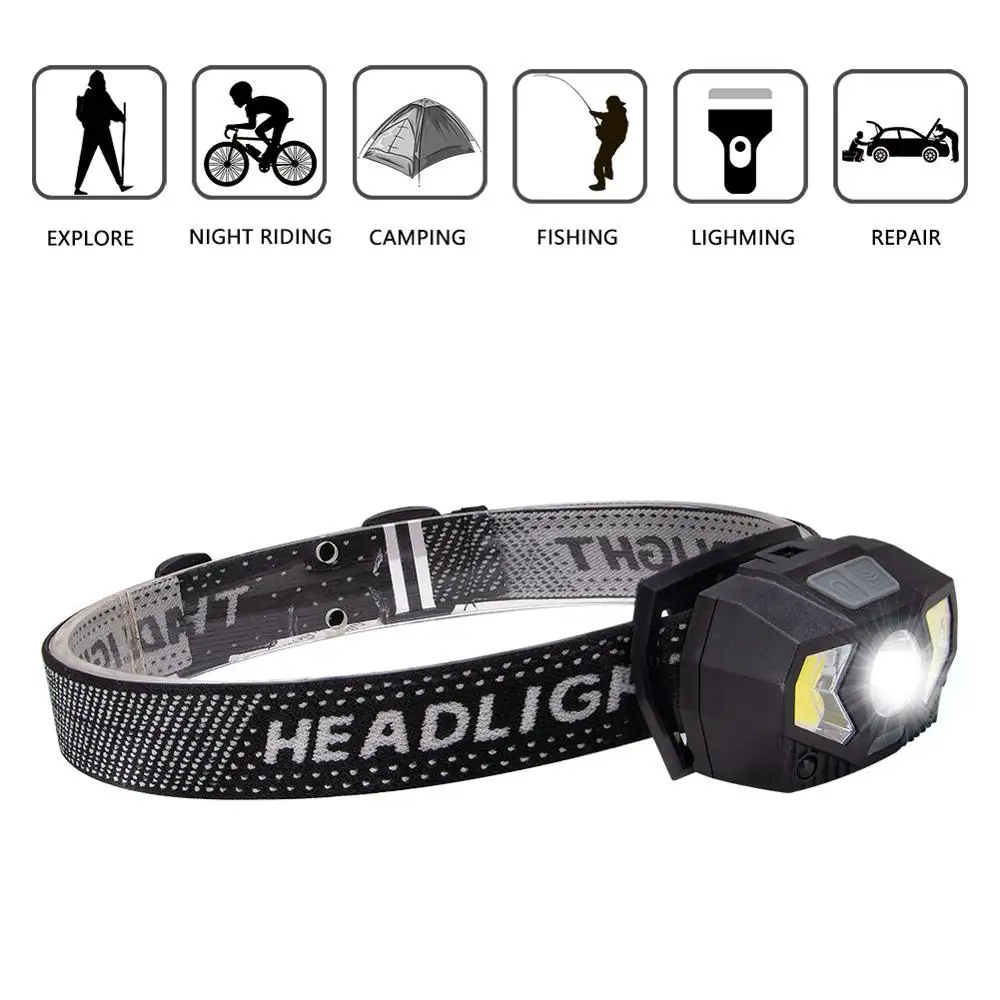 

2*COB+1*XPE Headlight 7 Modes Headlamp USB Rechargeable Waterproof LED Flashlight Super Bright Working Inspection Camping Torch