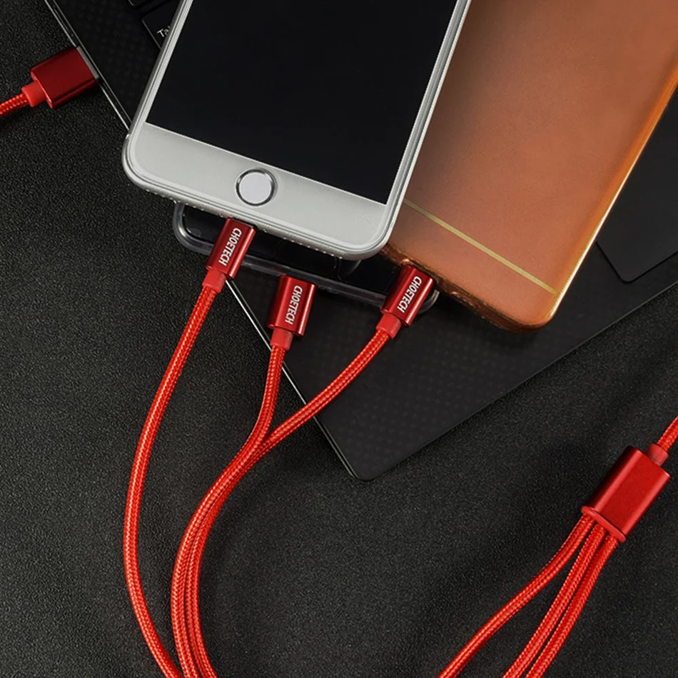 CHOETECH 3 в 1 USB кабель для мобильного телефона Micro usb type C зарядный iPhone usb-шнур |