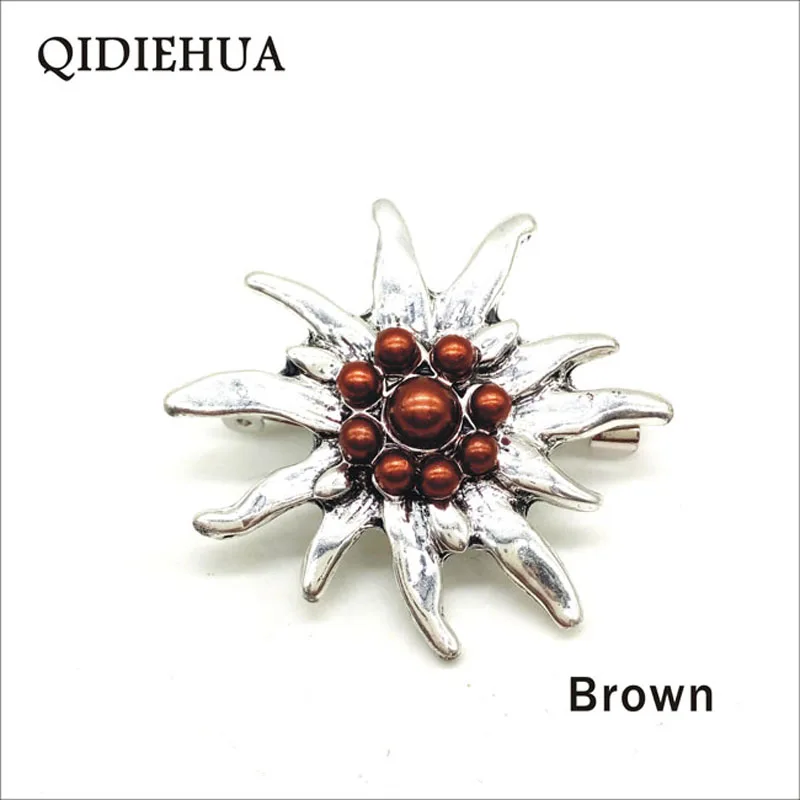 brown QIDIEHUA, модные женские большие броши, женские броши в виде снежинок, имитация жемчуга, брошь на булавке в винтажном стиле, Edelweiss, модные ювелирные изделия, аксессуары - Окраска металла: brown