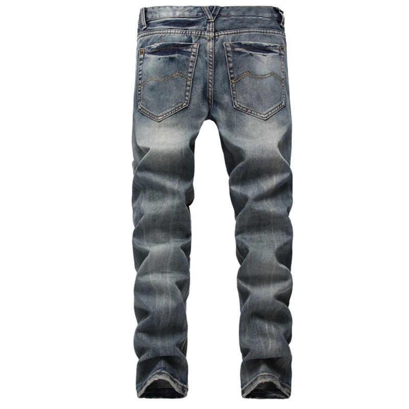 Jeans For Men Distressed Ripped Vintage Washed Blue Denim Pants Slim Fit Scratched Pencil Pants Casual Long Trousers Jeans Men
