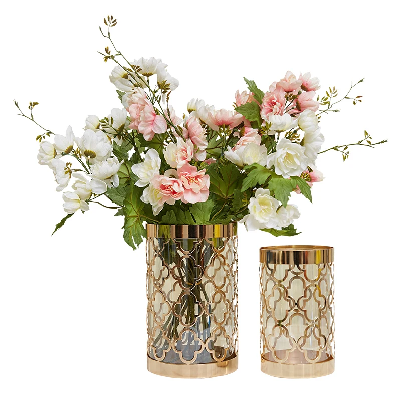 

Nordic Creative metal Transparent glass vase Golden print Modern home Flower arrangement accessories expensive decoration