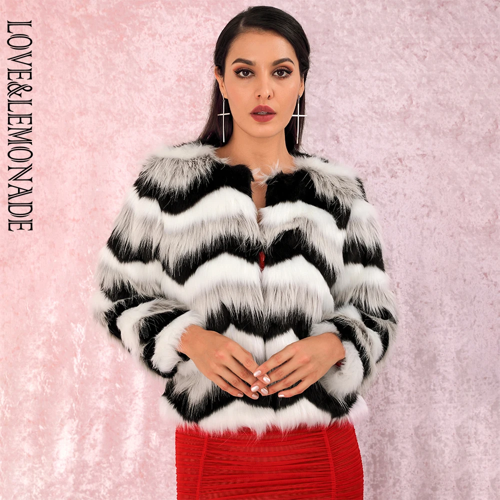 LOVE &amp LEMONADE сексуальное пальто из искусственного меха серого и черного цвета в