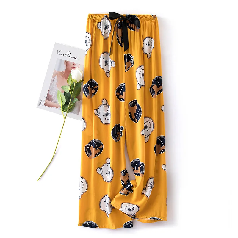 Fashion Women Sleep Bottoms Viscose Print Loose Full Length Pants Elastic Waist Sleeping Shorts Printing Thin Lounge Sleepwear