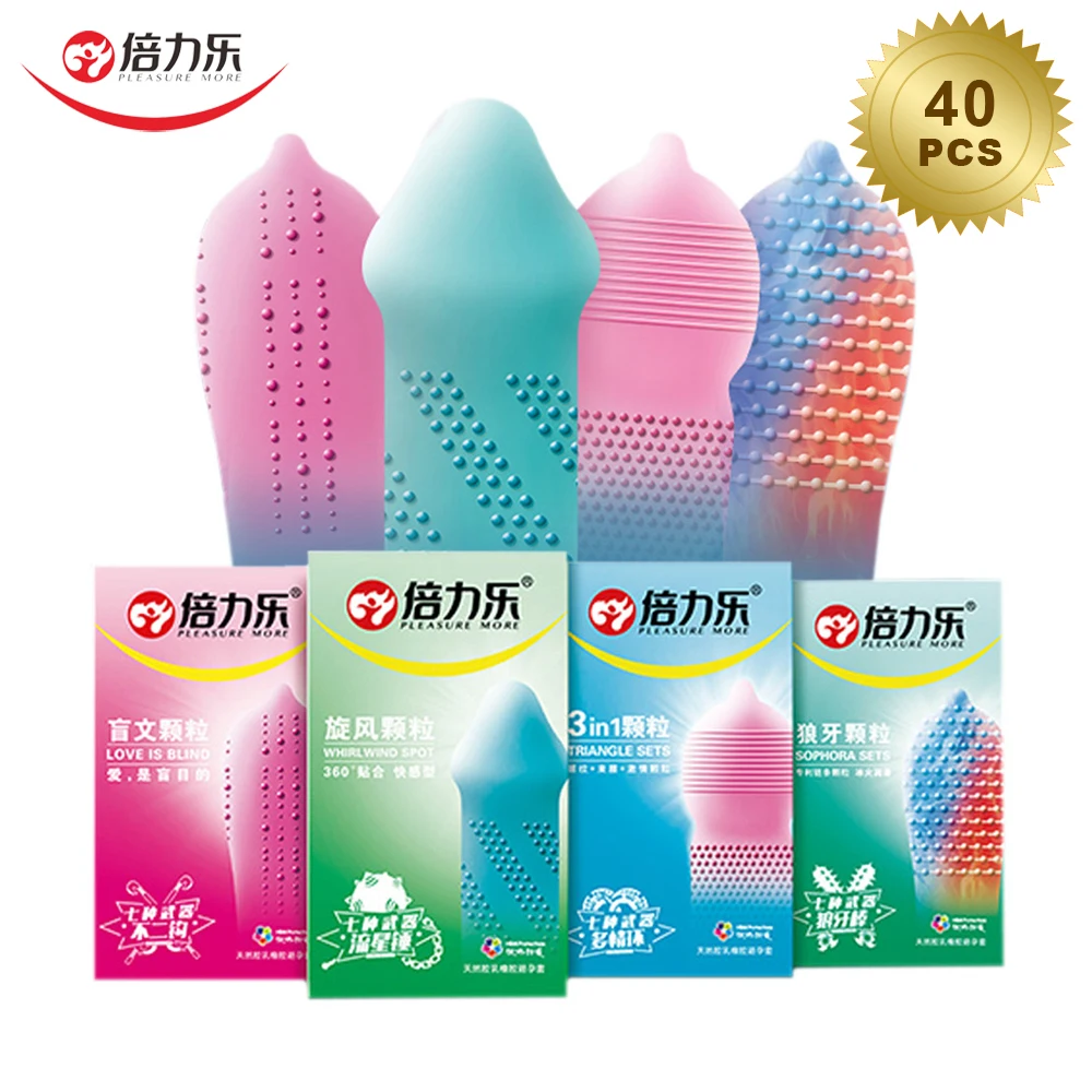 Тонкие презервативы для пар 40 шт. в горошек из натурального латекса шипованные