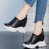 casual shoes women hollow genuine leather wedges high heel ankle boots female round toe fashion sneakers summer platform oxfords