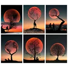 Набор для алмазной живописи LZAIQIZG 5D сделай сам, вышивка крестиком пейзаж, красная луна, мозаика с деревом стразы, домашний декор