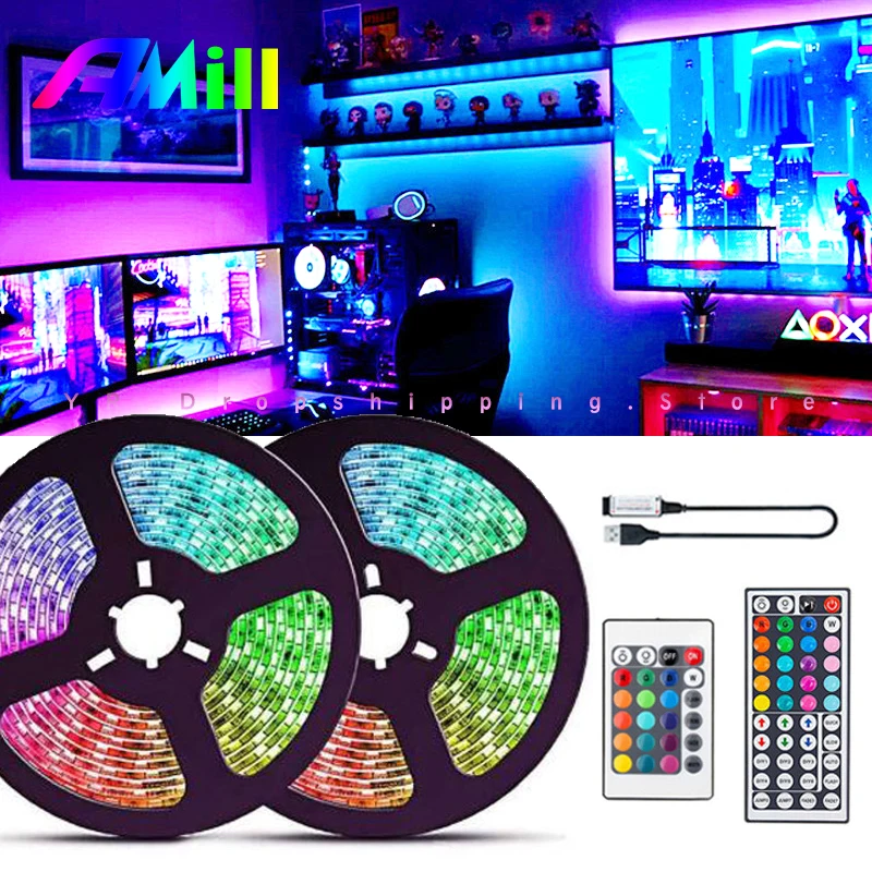 

20M LED Strip Light USB 5050 SMD DC5V Flexible Neon Light Lamp Tape Ribbon RGB Desktop TV BackLight with 44 Key/24 Key Remote