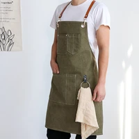 solid canvas cafe house cleaning bib hairdresser apron cooking baking pocket chef pinafore women apron for kitchen accessories