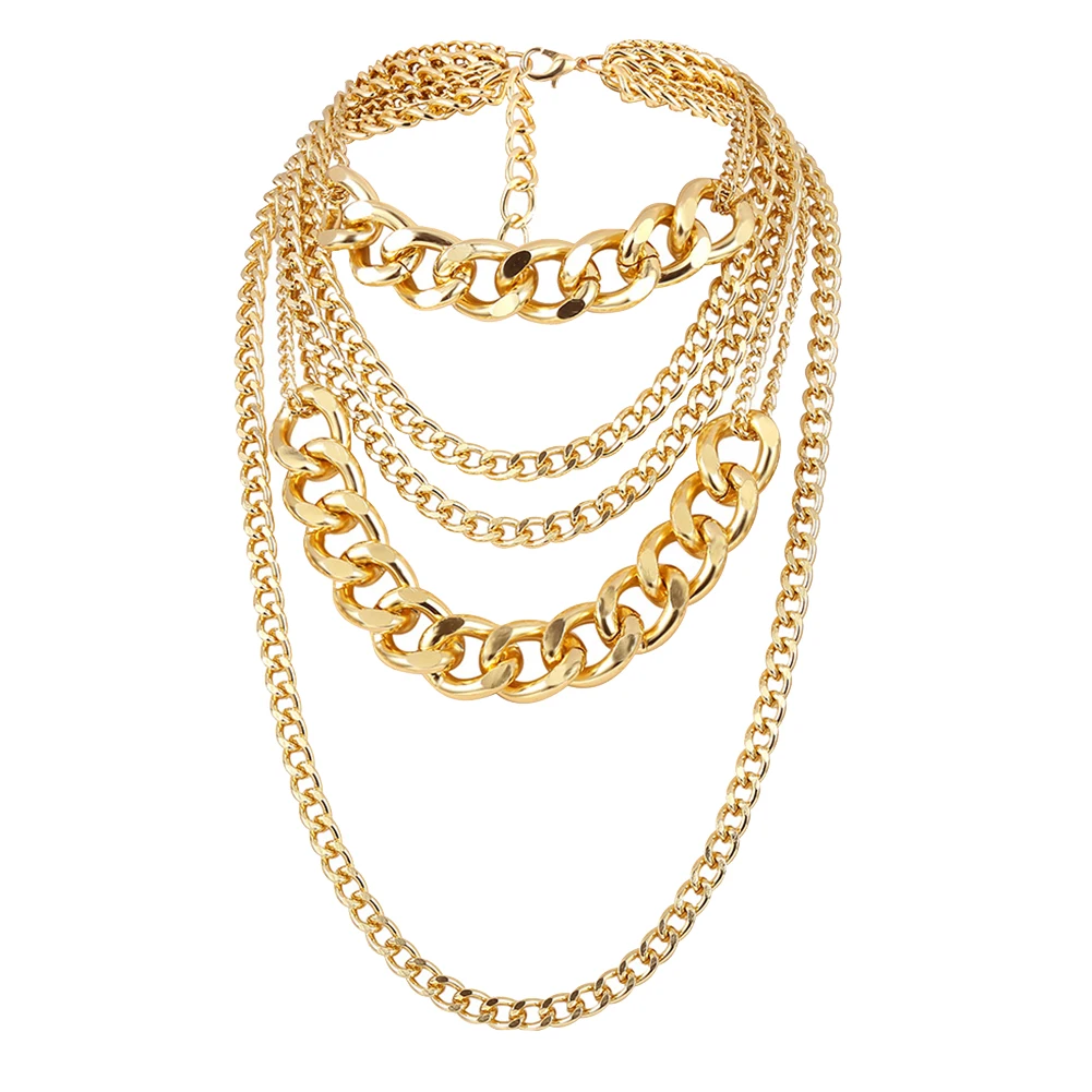 Punk Women Multi-layer Curb Chain Statement Necklace Rock Hip-hop Jewelry Gift necklace for women бижутерия для женщин 2020 |