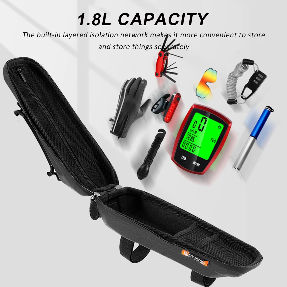 

Bike Front Frame Bag EVA Hard Shell 1.8L Bicycle Top Tube Bag Waterproof with 360 Degree Rotating Phone Holder for 4" to 6.5