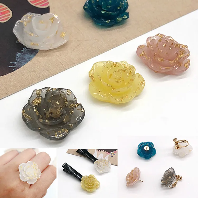 

Gold-Foil Roses Resin Ear Stud Ear Clip Hair Clip Ring Half Pill Patch Handmade Ornament DIY Accessories Material 10pcs
