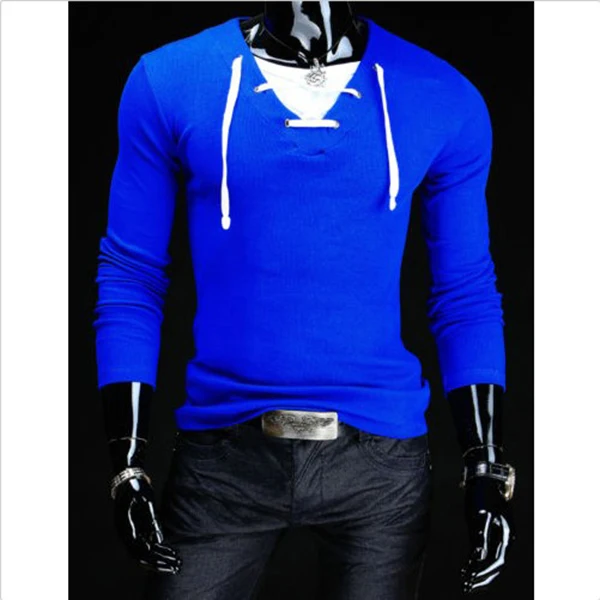 Мужская модная футболка с длинным рукавом и V-образным вырезом | одежда