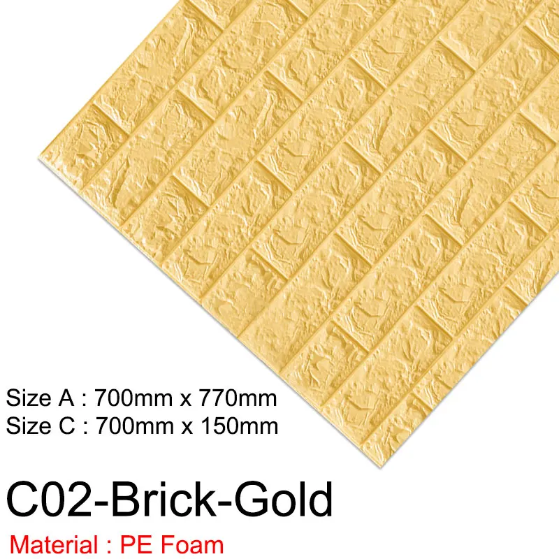 CO2-Brick-Gold 3D наклейки на стену самоклеящиеся водонепроницаемые DIY декоративные обои 3D для спальни детской комнаты 3D кирпичные наклейки на стену гостиная - Цвет: CO2-Brick-Gold