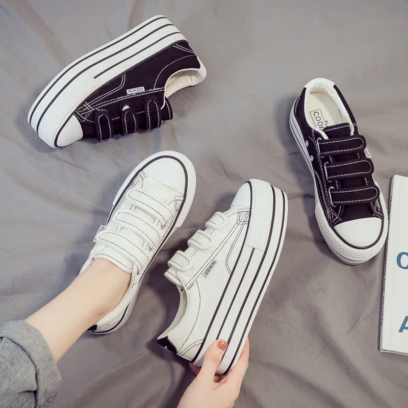 

Новинка лета 2021, обувь на толстой платформе и каблуке, увеличивающая рост стельки, холщовая женская обувь на липучке, подходящая ко всему Бе...