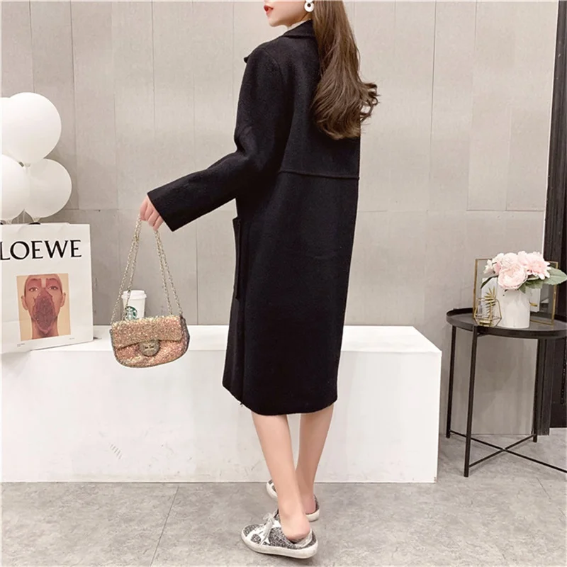 

Double-Sided Woolen Coat Mid-Length Sweater Cardigan Women Loose Faux Overcoat Double Breasted Jacket