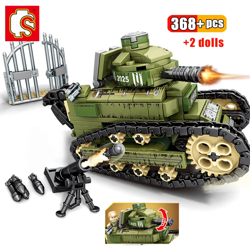 

SEMBO 368 шт. армия FR WW2 Renault FT-17 Танк военные строительные блоки для детей армия солдаты оружие кирпичи для мальчиков Игрушки игрушки для детей и...