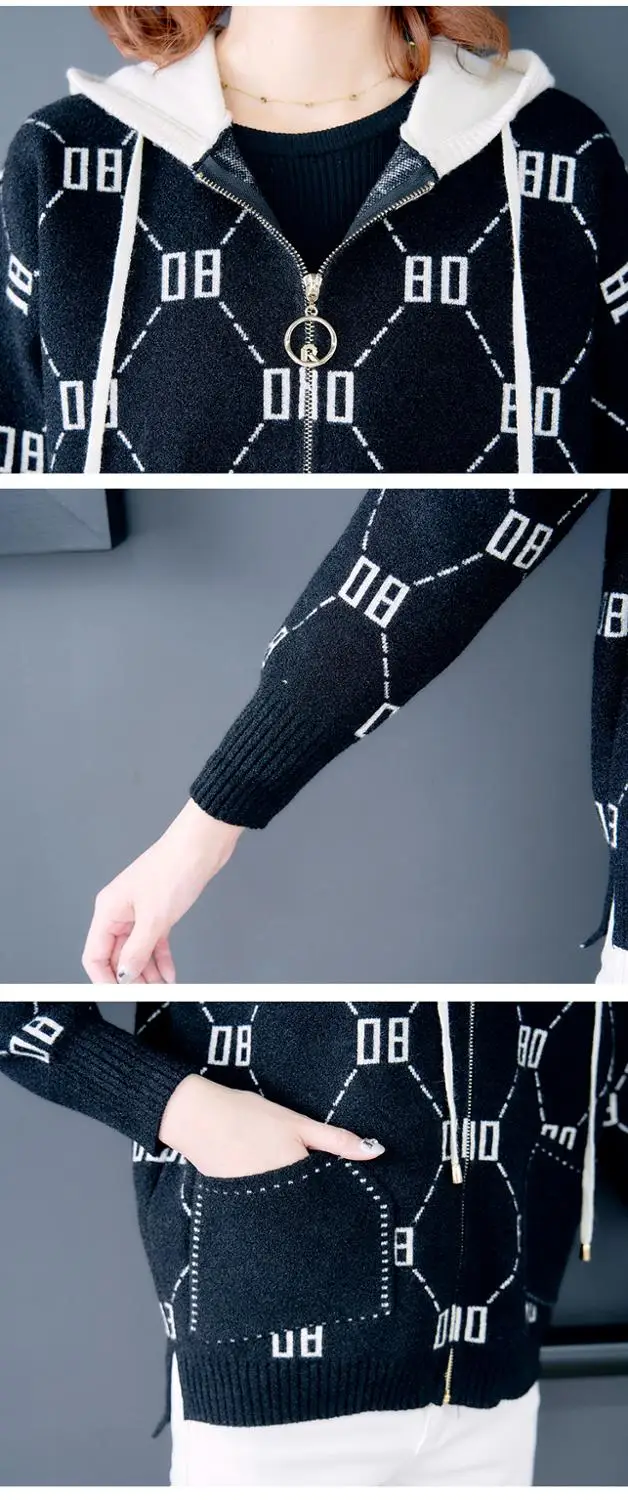 Осенне-зимний шикарный толстый кардиган с капюшоном свитер для женщин теплое