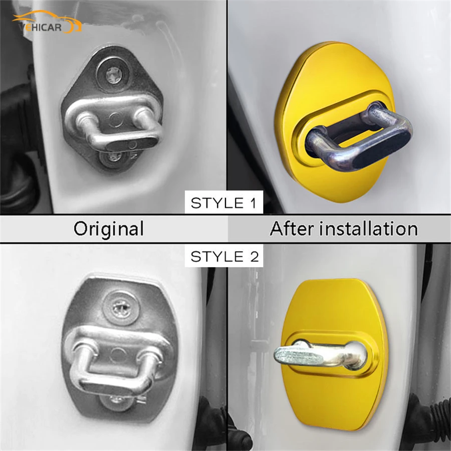 

VEHICAR 4PCS Car Door Lock Cover Protector For Toyota Camry Corolla Prado RAV4 CHR Stainless Steel Auto Stickers DIY Decoration
