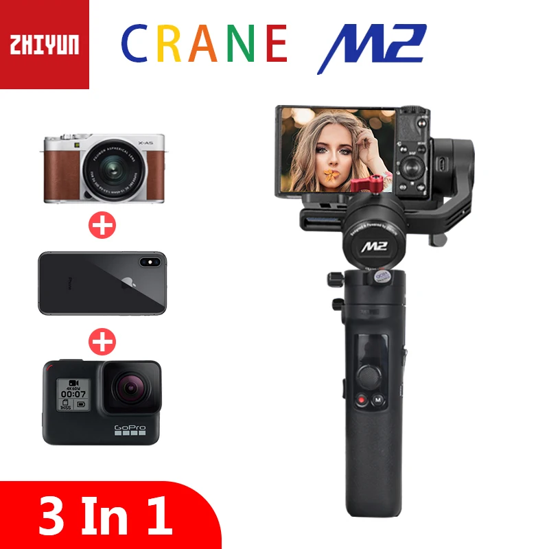 ZHIYUN Crane M2 3-осевой портативный монопод с шарнирным замком для действий беззеркальных Камера смартфонов Gopro Hero 5 6 7 стабилизатор Pk feiyutech G6 плюс