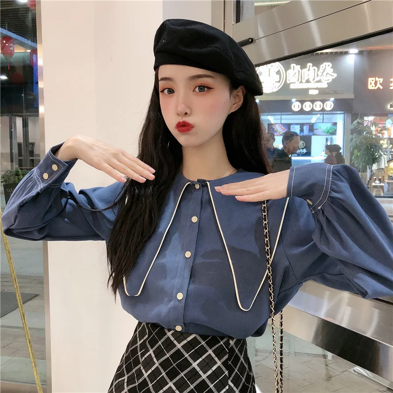 Baby collar early design sense niche top women's long sleeve style shirt 2021 new | Женская одежда