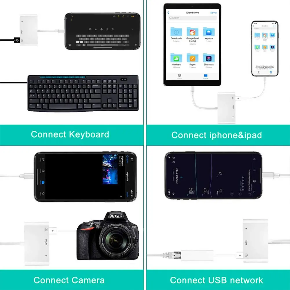Lightning/HDMI 1080P кабель HDMI/USB/SD/TF Card Reader цифровой AV ТВ OTG адаптер Hub для iPhone X XR XS 11Pro Max SE iPad