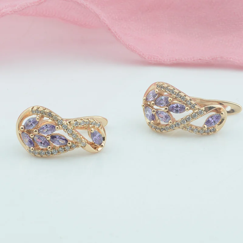 Женские серьги подвески с разноцветными зелеными фиолетовыми камнями 2