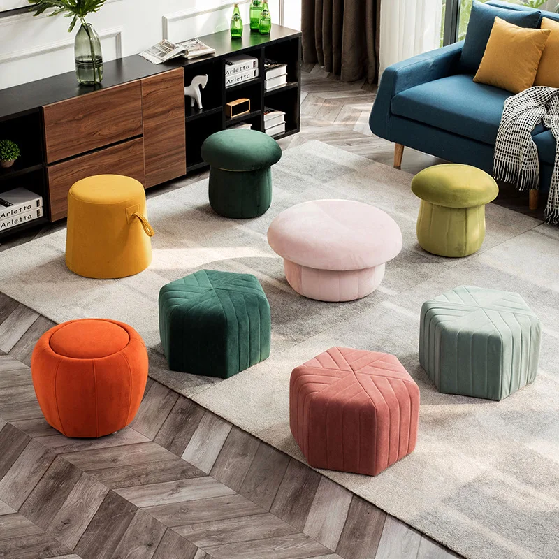 

Nordic macaron round sofa stool Change shoes and stools Door creative bedroom round pier Household dumpty furniture stool