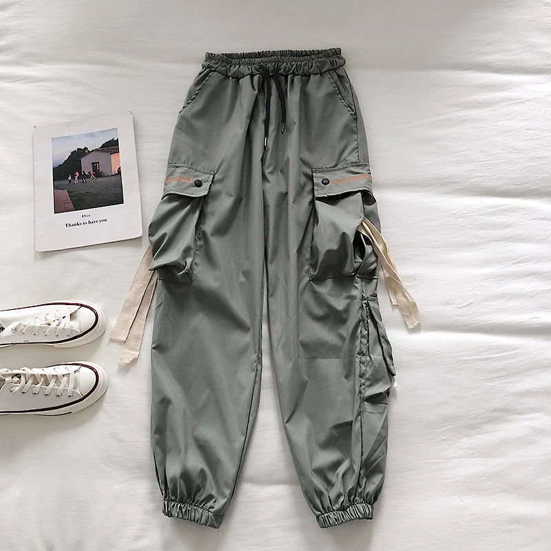 green pants Neploe женские брюки с высокой талией, со шнуровкой, брюки карго, однотонные, с большими карманами, свободные брюки в стиле хип-хоп, уличная одежда, новые модные тренировочные брюки 90239 - Color: green pants