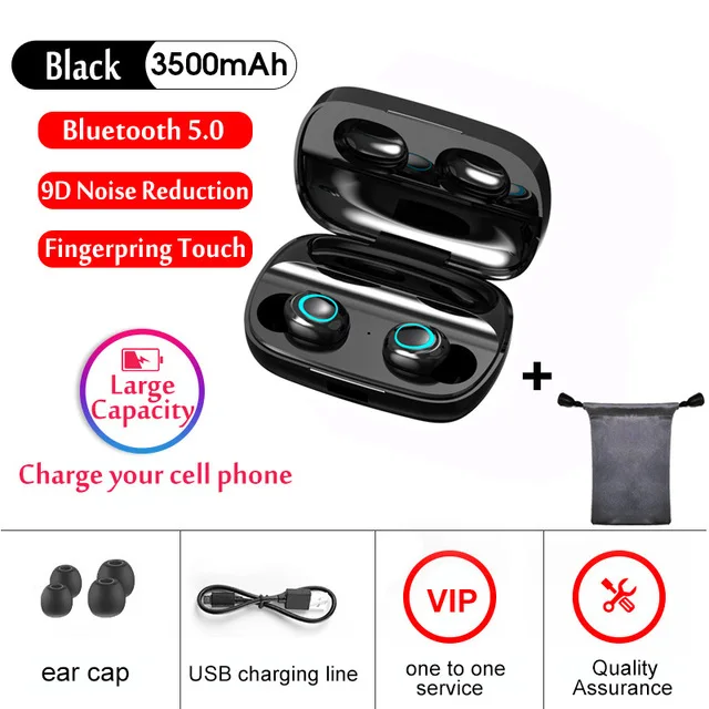 Twins black add bag Беспроводные наушники S11 с bluetooth 5,0, tws, беспроводные Игровые наушники, зарядный чехол, светодиодный дисплей, 9D, стерео гарнитура, беспроводное зарядное устройство - Цвет: Twins black add bag