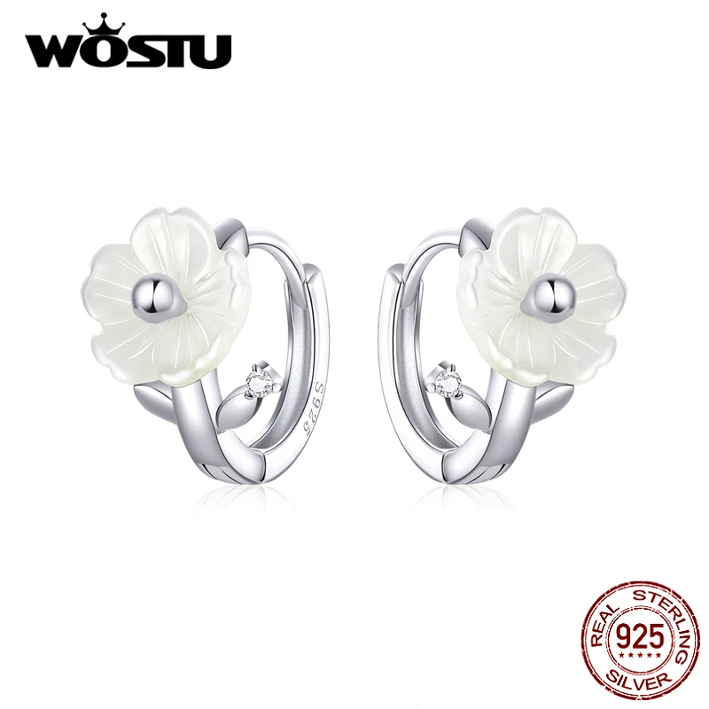 Женские серьги с цветком WOSTU из 100% настоящего серебра 925 пробы белыми лепестками