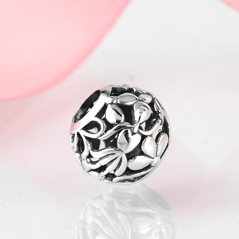 Модные ажурные бусины из стерлингового серебра 925 пробы с цветами для девочек