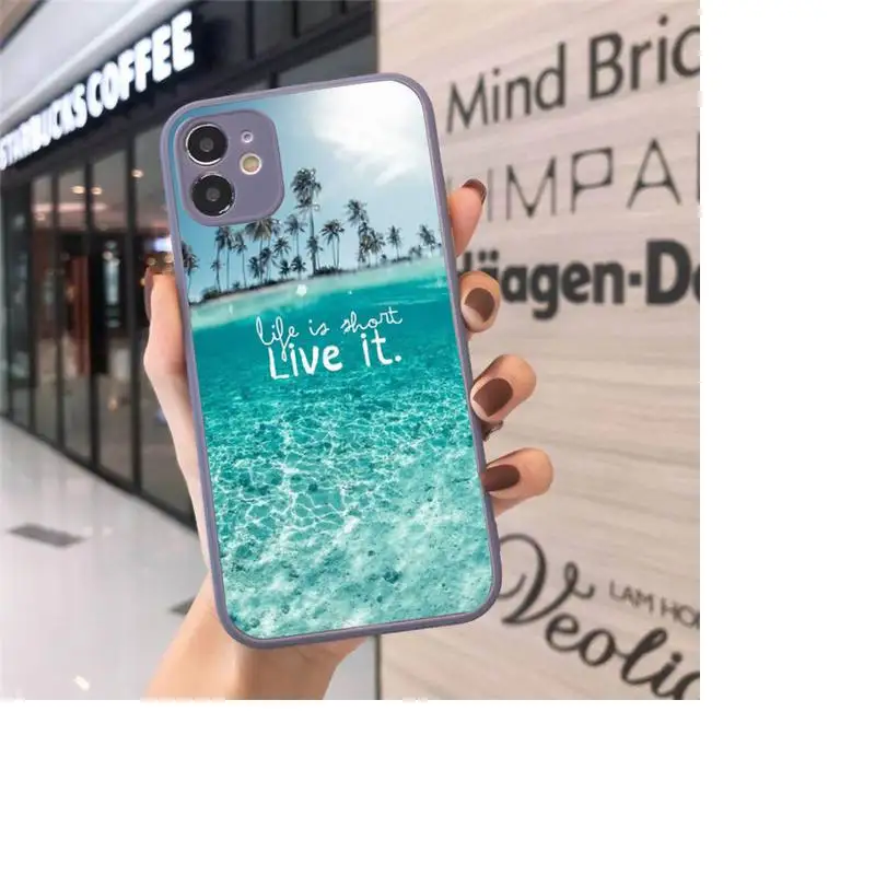 

Phone Case For iPhone 12 11 Mini Pro XR XS Max 7 8 Plus X Travel mountain sea beach quotes Matte transparent Gray Cover