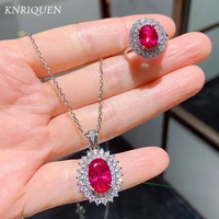 charms 925 sterling silver 79mm oval ruby gemstone high carbon diamond pendant necklace rings wedding jewelry sets for women