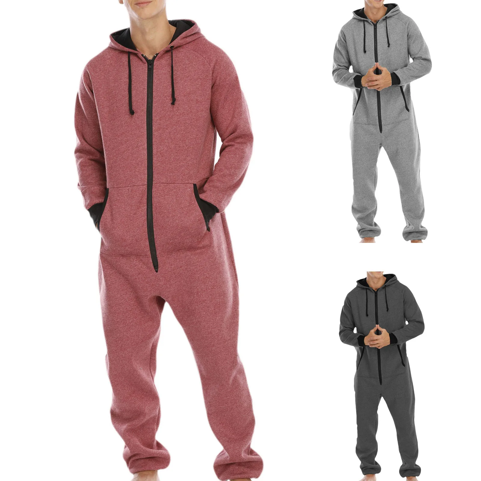 

Men's Tracksuit Casual Solid Hooded Zipper One-piece Loose Pocket Sportswear Suit Спортивный Костюм Мужск Roupas Masculinas