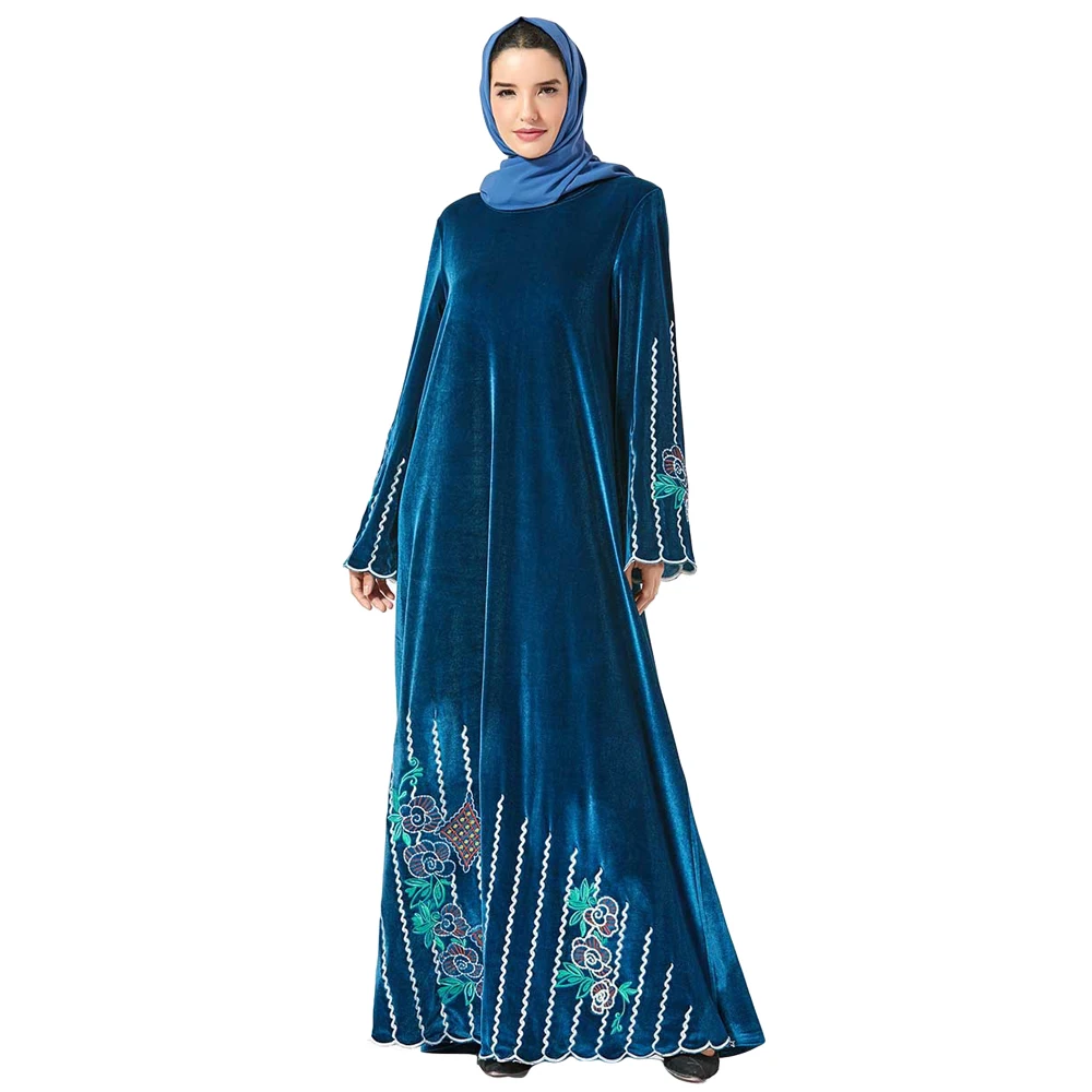 Dubai Women Long Sleeve Maxi Dress Muslim Abaya Velvet Embroidery Robe Kaftan Islamic Party Gown Arab Turkish Middle East Cloth |