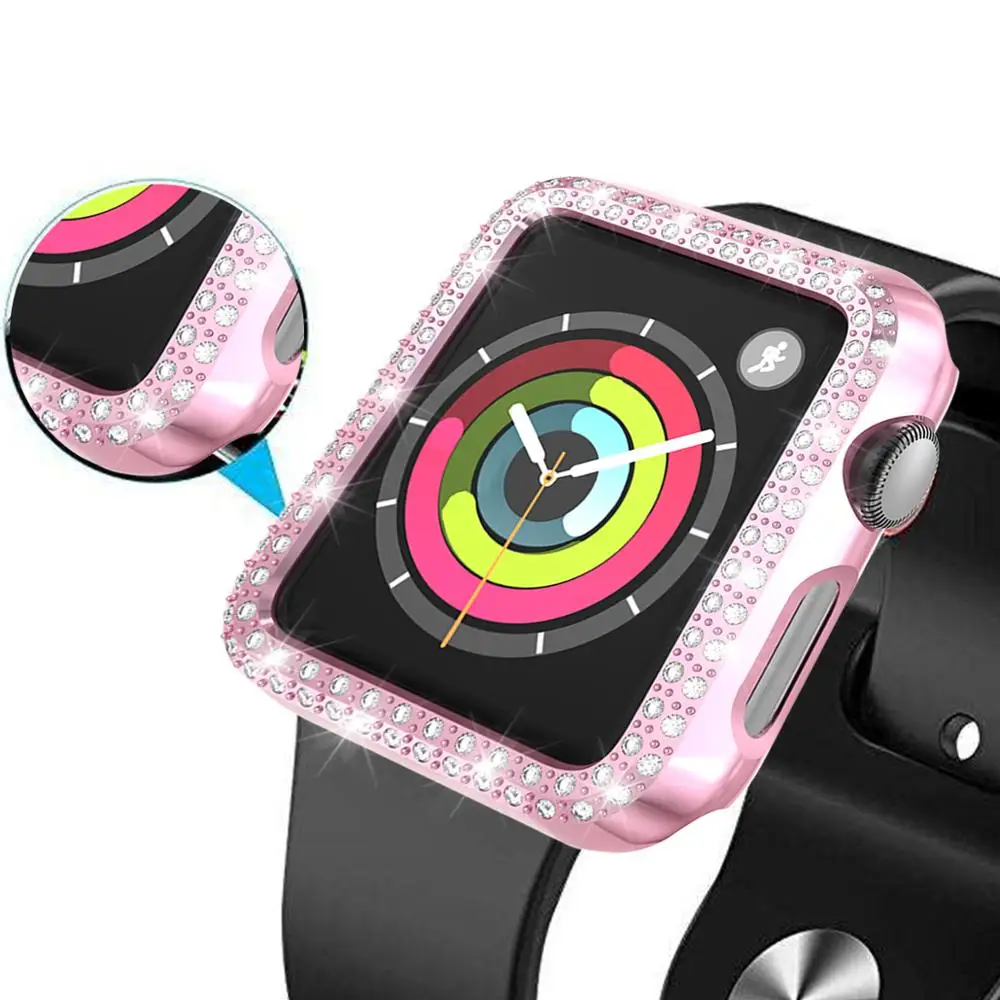 rose pink Чехол для часов с двумя алмазами для apple watch 5, 4, 3, 2, чехол 38 мм, 42 мм, 40 мм, 44 мм, защитный чехол для экрана для iWatch Series 5, 4 - Цвет: rose pink