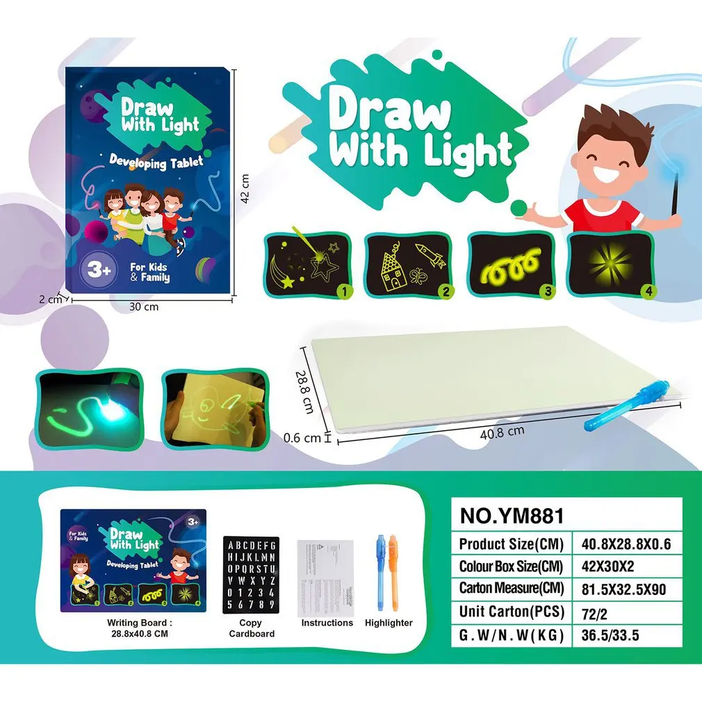 

A5 A4 A3 3d Luminous Drawing Light Board Graffiti Drawing Board Magic Draw Educational Light Fun Developing Toy Draw Board