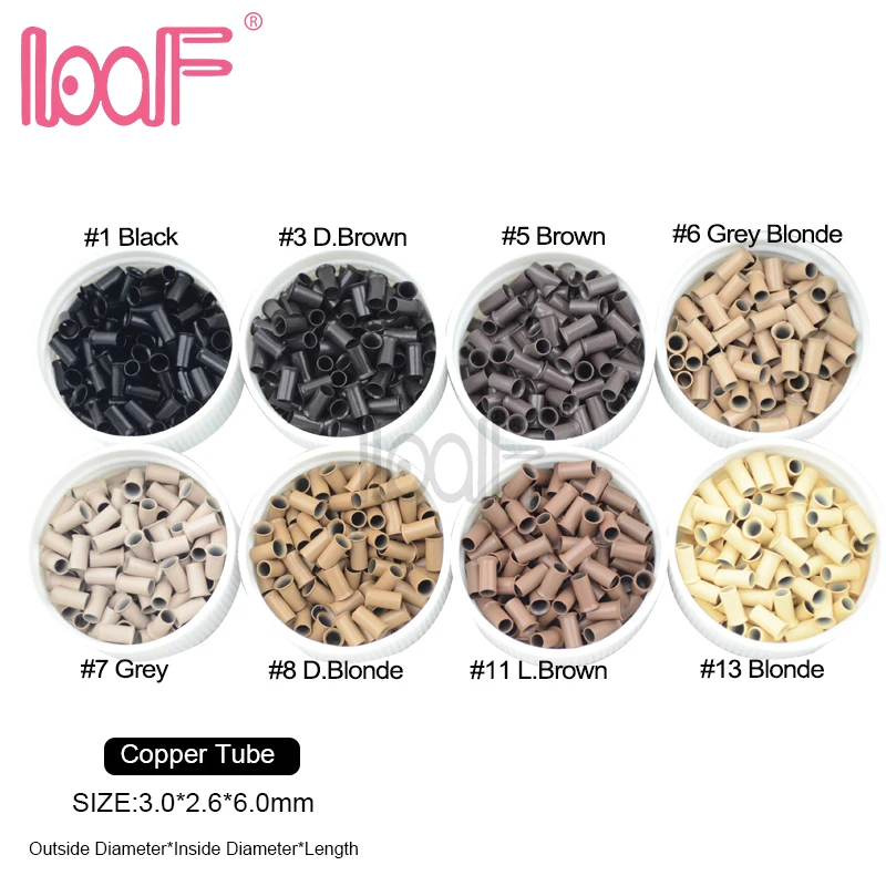 LOOF 10000pcs 3.0mmx2.6mmx6.0mm copper microring bead tube tools for Hair Extensions 5 Colors Available | Шиньоны и парики